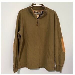 Backpacker Men's M Quarter Zip Pullover Olive Green Suede Elbow‎ Patches